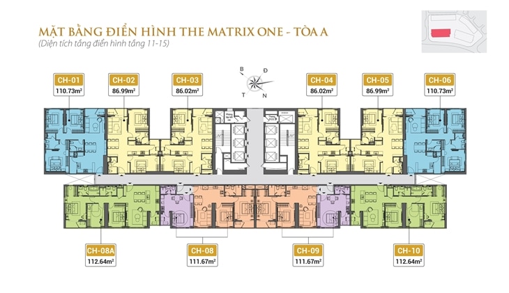 Mat bang dien hinh toa A tang 11-15