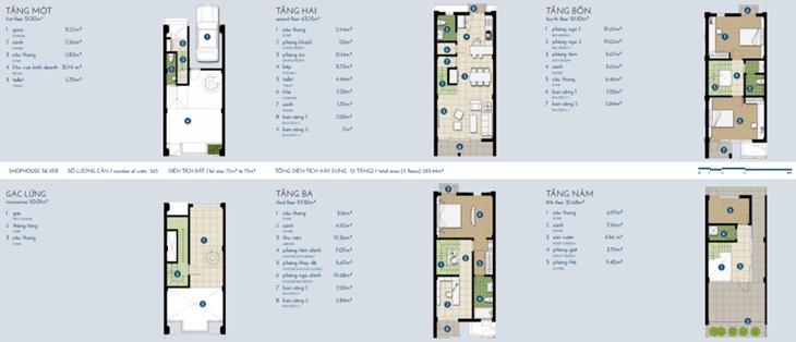 Nhà phố The Manor bạc 4 tầng + gác: 285,5m2