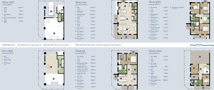 Nhà phố The Manor vàng 4 tầng + gác: 410,44m2