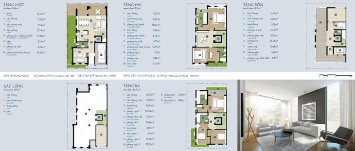 Biệt thự The Manor vàng 4 tầng + gác: 413m2