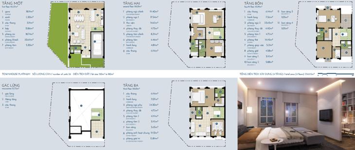 Liền kề The Manor bạch kim 4 tầng + gác: 354,9m2