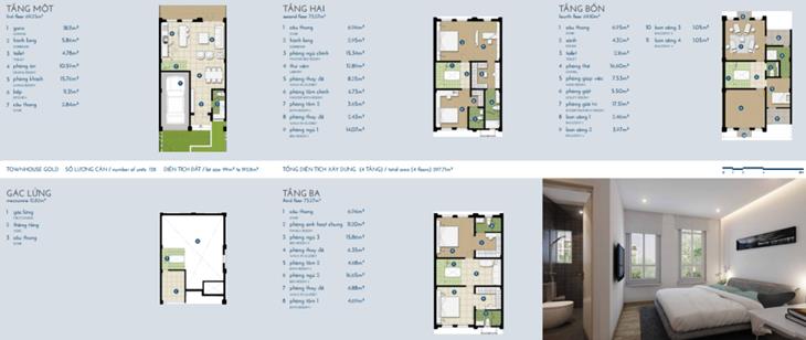 Liền kề The Manor vàng 4 tầng + gác: 297m2