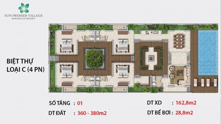 Mặt bằng thiết kế Biệt thự loại C Sun Premier Village Kem Beach Resort