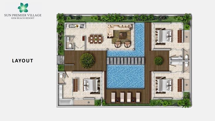 Mặt bằng thiết kế Biệt thự loại D Sun Premier Village Kem Beach Resort