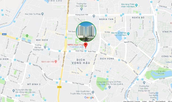 Vị trí dự án Mipec Rubik 360 Xuân Thủy trên Google Map