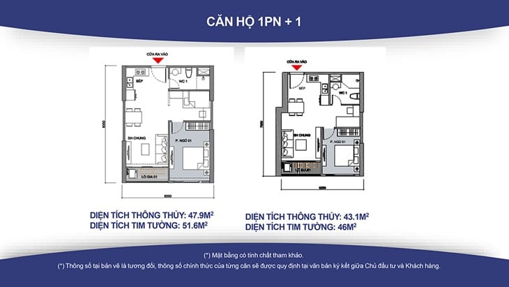 Mặt bằng thiết kế căn hộ studio 1pn + 1 VinHomes Ocean Park
