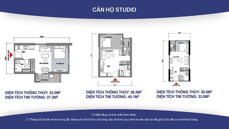 Mặt bằng thiết kế căn hộ studio 1pn VinHomes Ocean Park