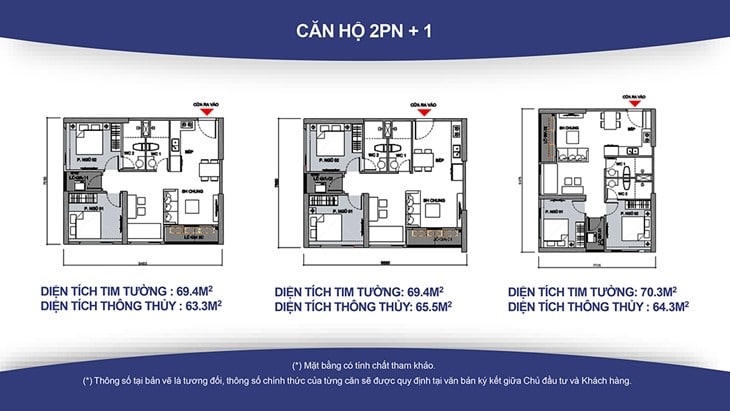 Mặt bằng thiết kế căn hộ studio 2pn + 1 2WC VinHomes Ocean Park