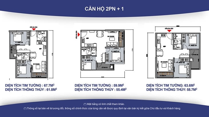 Mặt bằng thiết kế căn hộ studio 2pn + 1 VinHomes Ocean Park