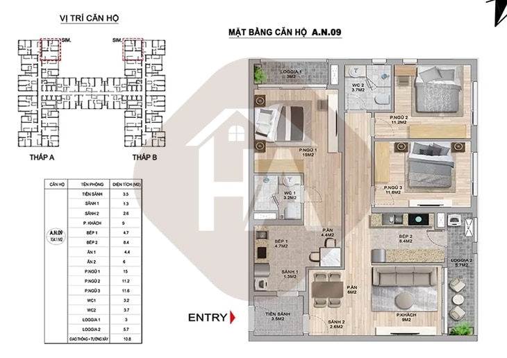 Mặt bằng thiết kế căn hộ 2 chìa khóa