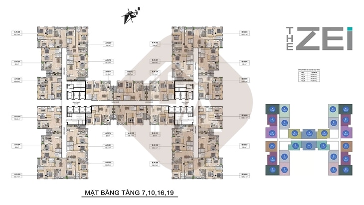 Mặt bằng tầng 7,10,16,19