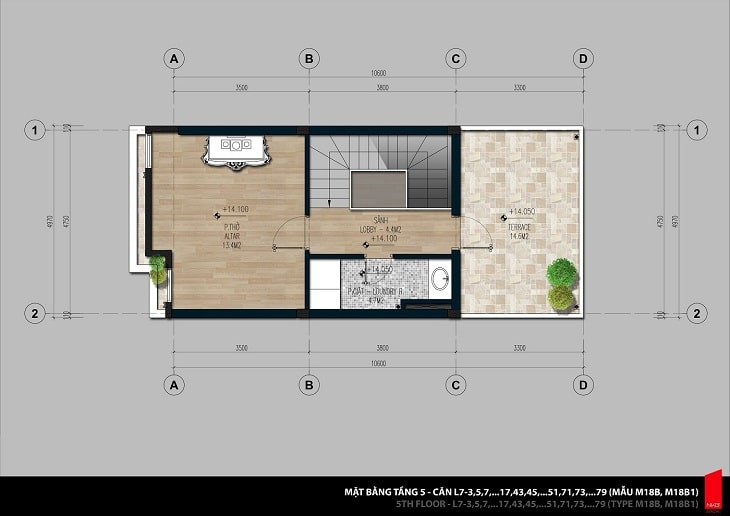 Mặt bằng thiết kế chi tiết căn hộ Shophouse tầng 5