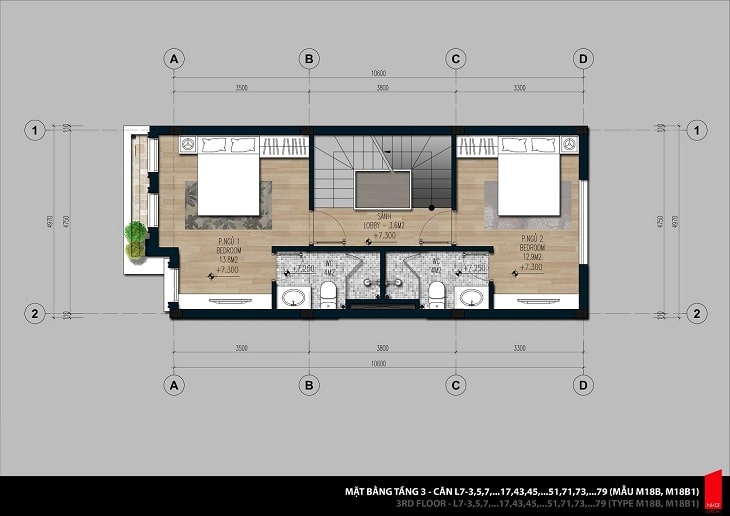 Mặt bằng thiết kế chi tiết căn hộ Shophouse tầng 3&4